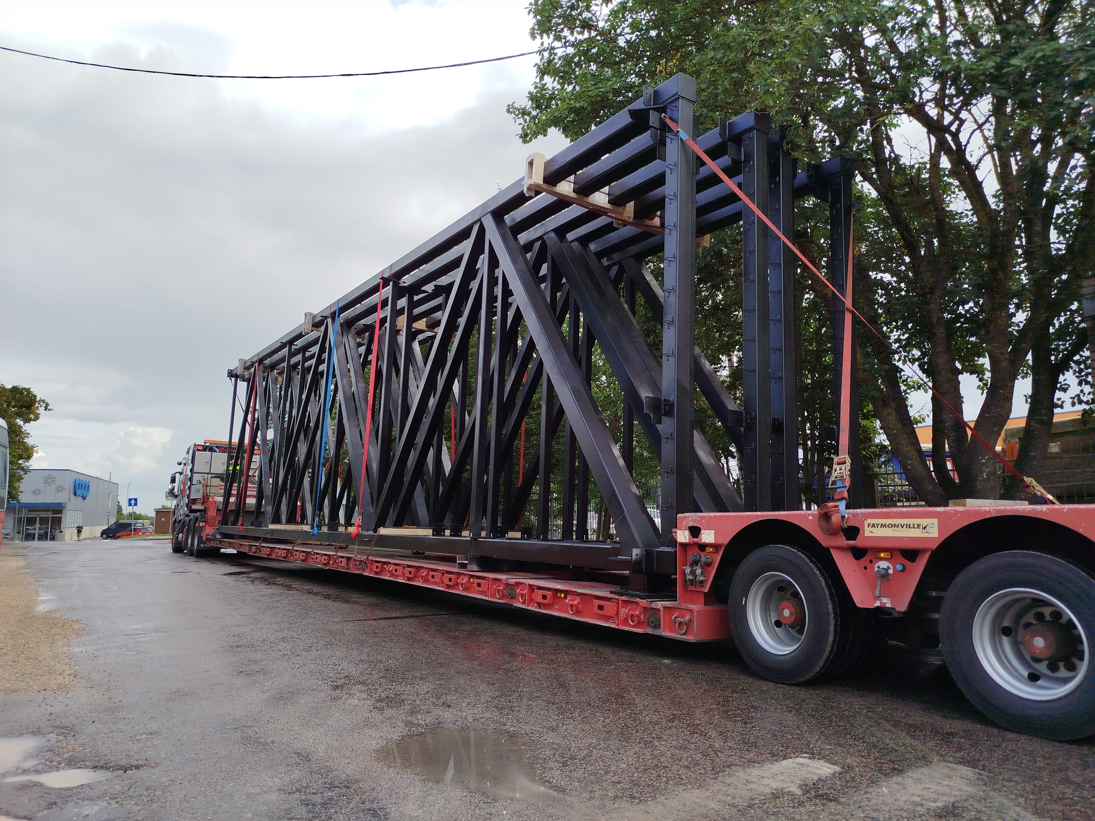 Dark steel frame structure in workshop