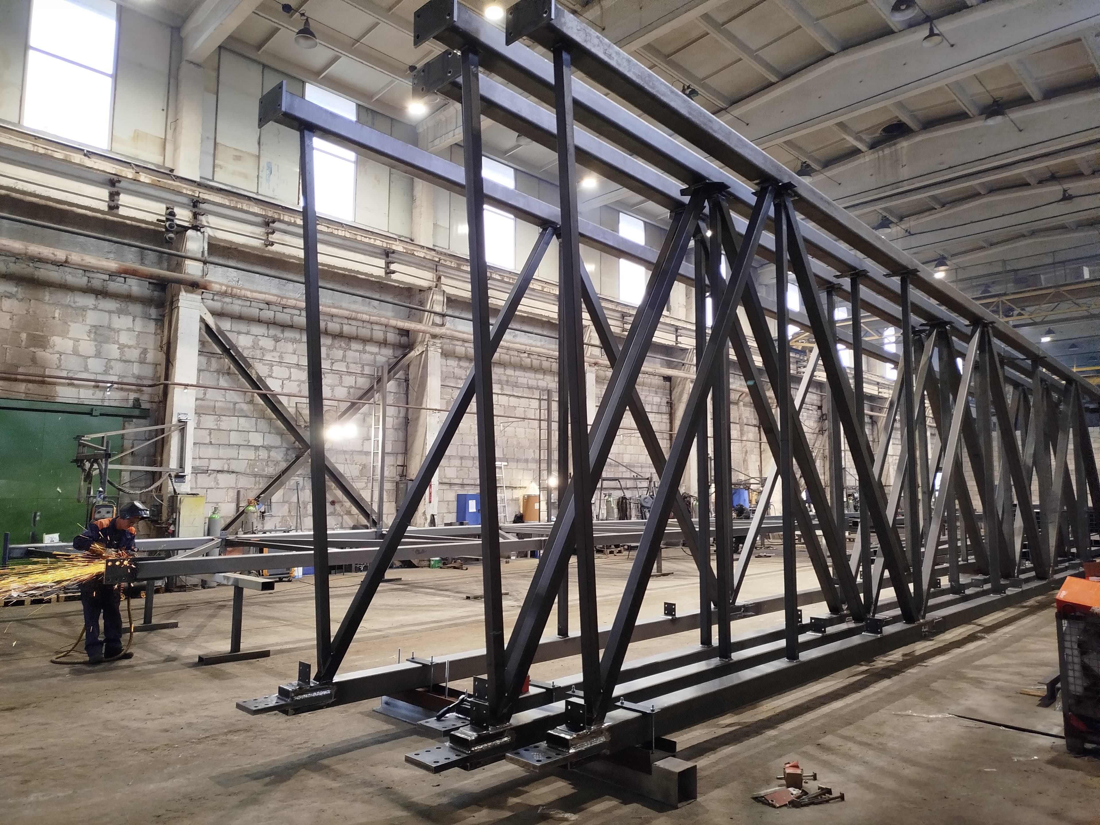 White steel truss in factory